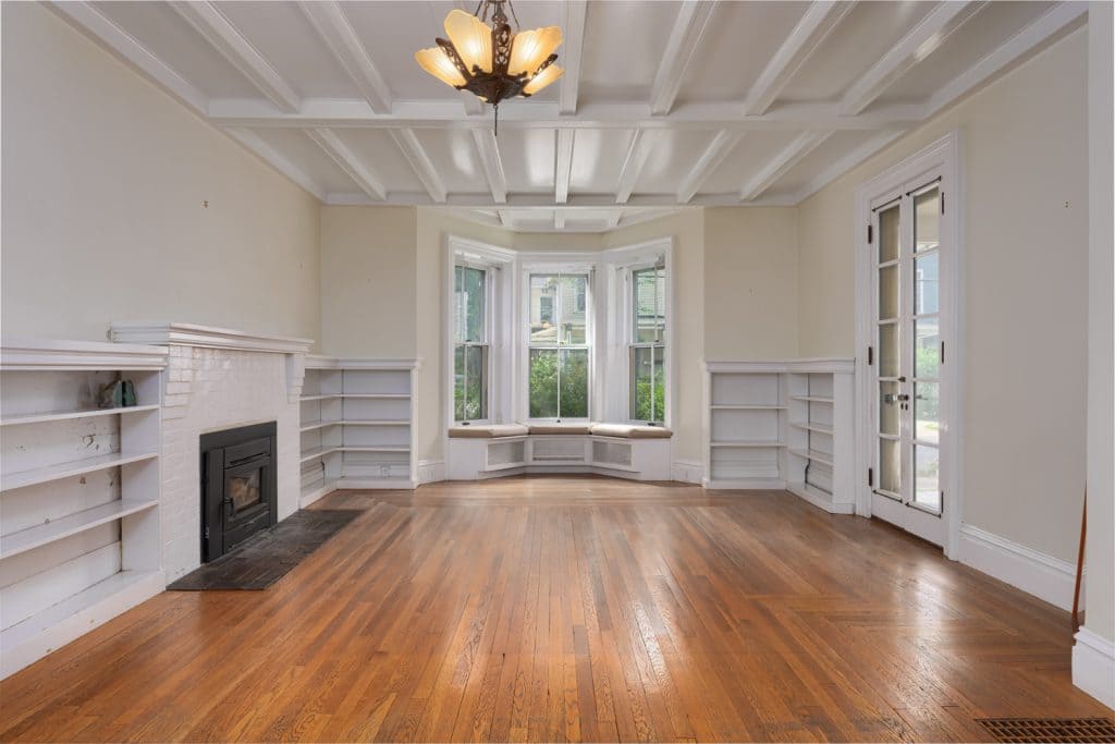 Living Room with Coffered Ceiling in Saratoga Springs NY